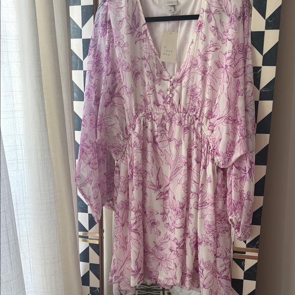 Women's Floral V-Neck Babydoll Dress Romper in Lavender - Unknown Brand